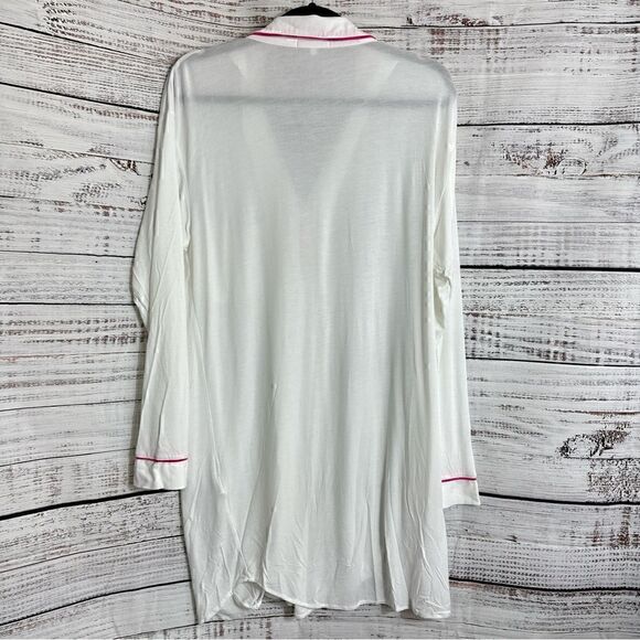 Marigot pj Womens size Medium Sleep shirt Button Up White pink Trim Model Blend - Picture 4 of 11